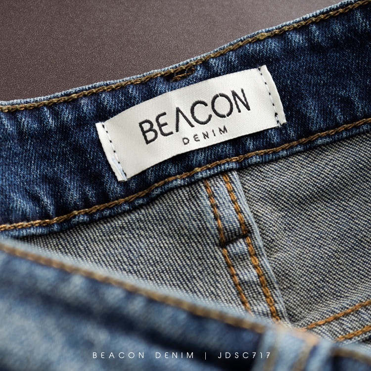 Quần Jean Dài Nam Siêu Cấp Xanh Đậm Rách Nhiều BEACON DENIM Form Slim Fit Năng Động JDSC717