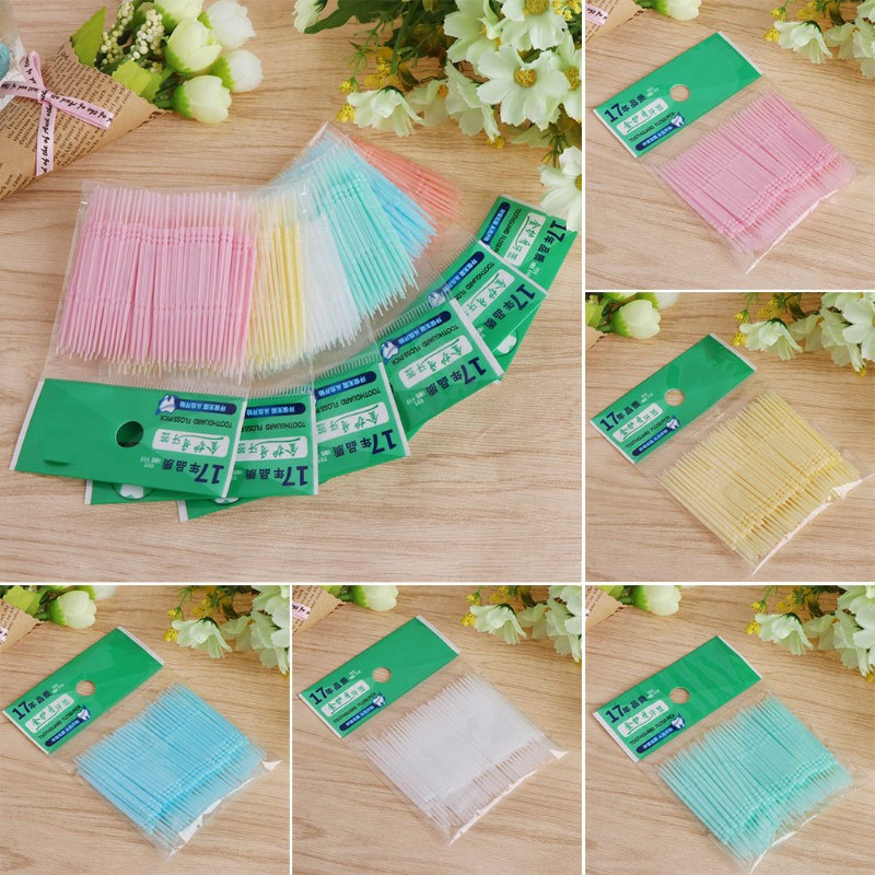 [Hàng mới về] 100 Tăm làm sạch răng hai đầu chất liệu nhựa mềm