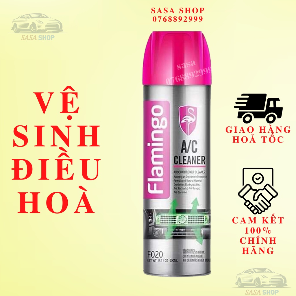 Bình Xịt Bọt Vệ Sinh Khử Mùi Hôi Điều Hòa Ô Tô Flamingo F020 500ml - Hãng Phân Phối Chính Thức