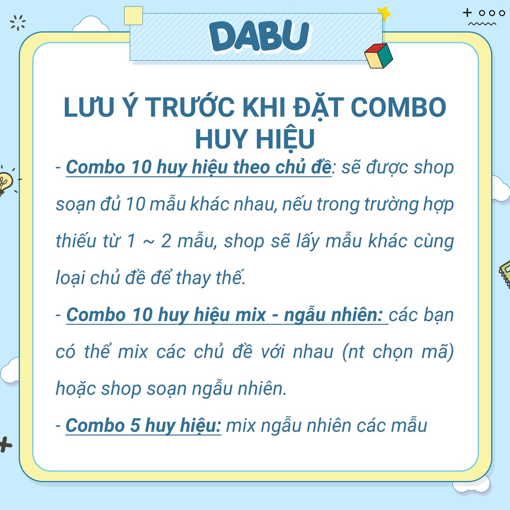 Combo 10 Huy hiệu cài áo pin cài balo ngẫu nhiên DABU giá rẻ