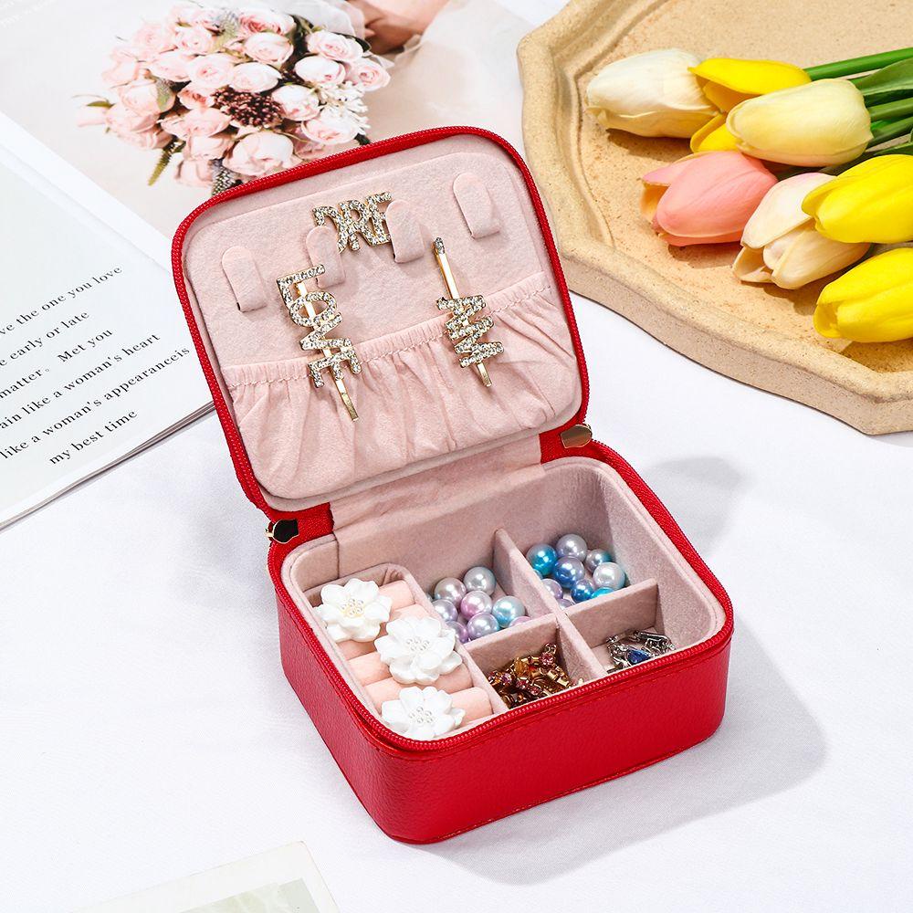Túi Đựng Trang Sức Bằng Da PU Phối Khóa Kéo Đính Kim Sa Lấp Lánh
