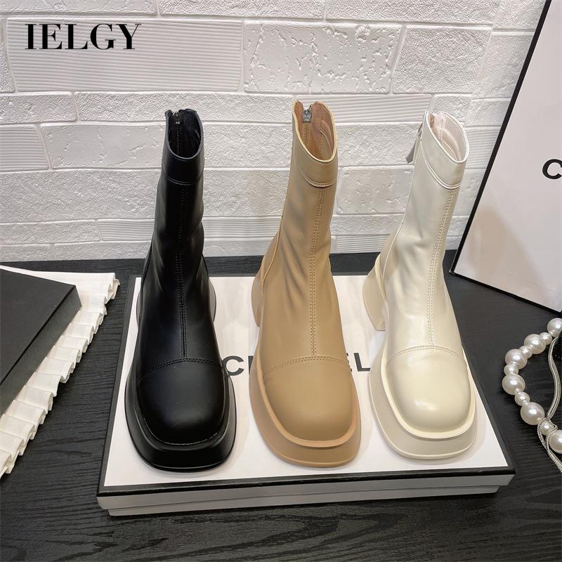 Giày bốt Martin IELGY da mềm đế dày khóa kéo sau phong cách Anh Quốc cho nữ
