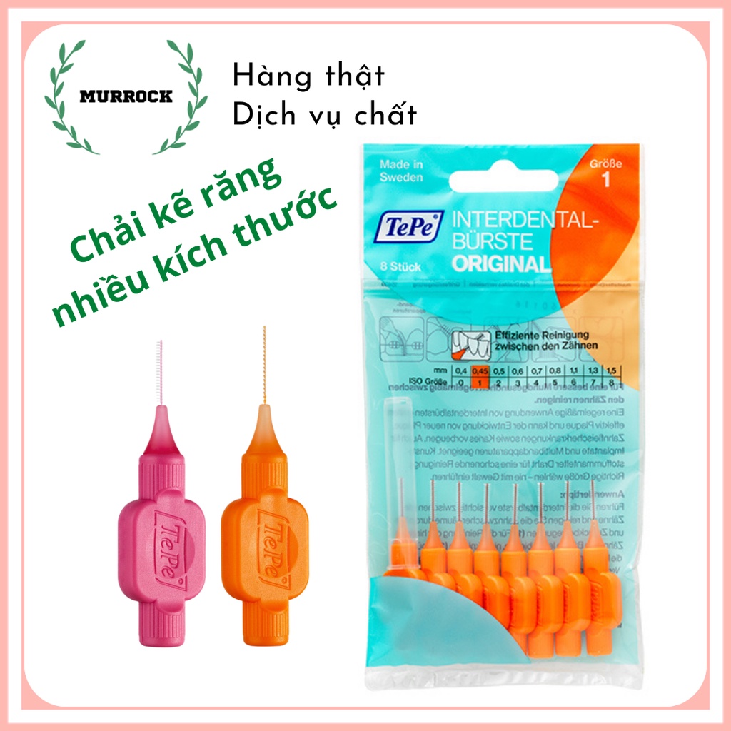 Cây chải kẽ răng cơ bản Tepe Interdental Brush UK Anh Quốc bịch 8 cây + nắp đậy