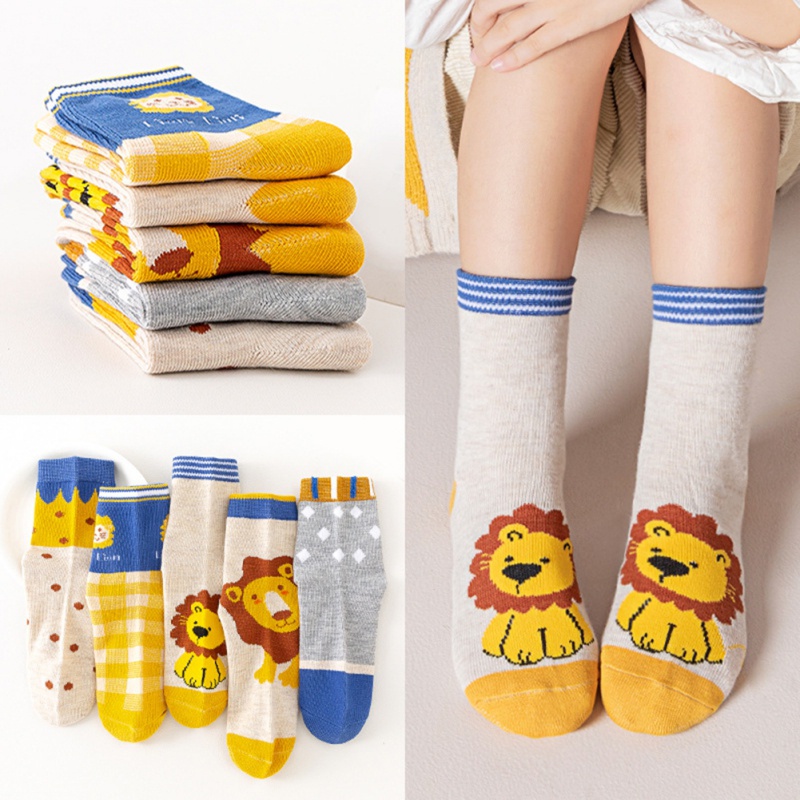 Set 5 đôi vớ cotton mềm mại thoáng khí họa tiết hoạt hình thời trang cho trẻ em