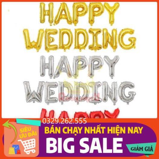 (FreeShip) Bóng nhũ Bóng chữ Happy Wedding trang trí đám cưới