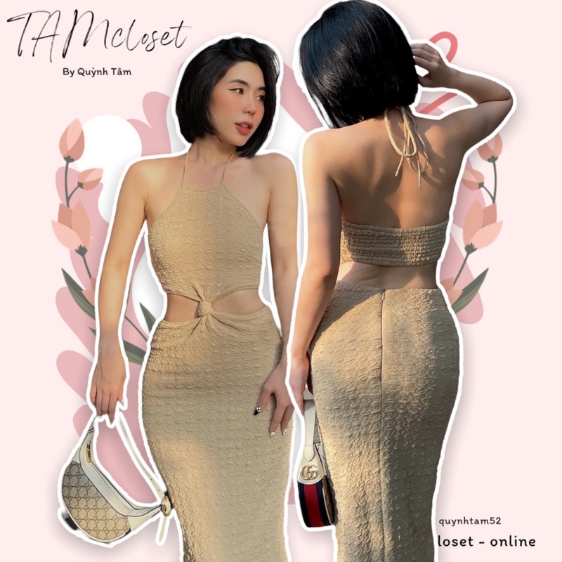 Đầm body yếm cutout Size M eo dưới 65cm Form nhỏ