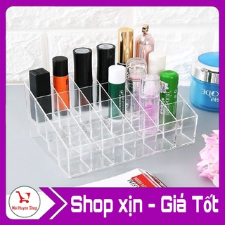 Khay Đựng Son Môi Mỹ Phẩm 24 Ngăn Mica Trong Suốt Hình Thang - Khay Đựng Đa Dụng Tiện Lợi