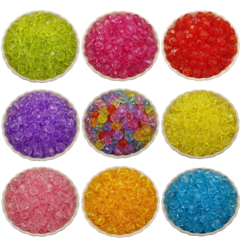 Set 100 Hạt Xỏ Lỗ Tròn 8mm Bằng Acrylic Trong Suốt Nhiều Màu Sắc Dùng Làm Trang Sức DIY