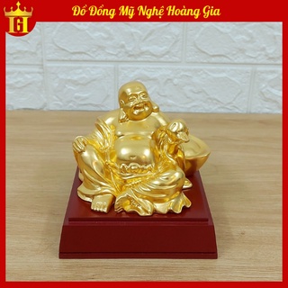 Tượng Phật di lặc cầm trái đào mạ vàng 24K. Tượng Phật bằng đồng phong thủy