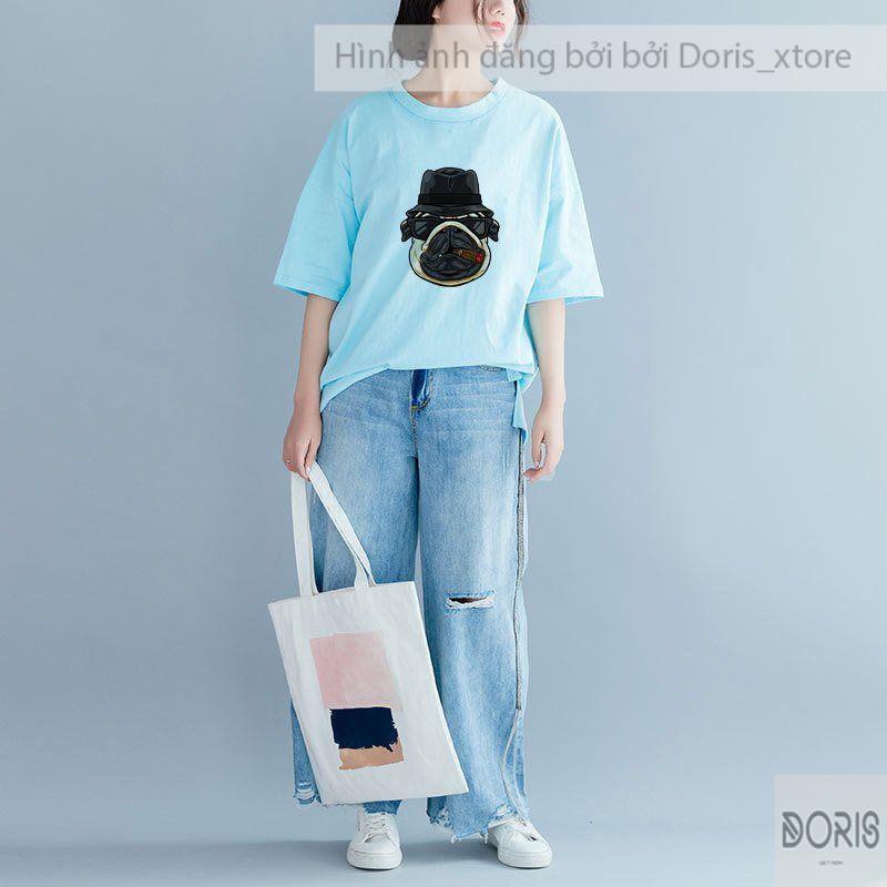 Áo Thun Tay Lỡ💥Áo Phông Tay Lỡ Dáng Unisex Form Rộng Phong Cách Ulzzang Hình Chó Pug Xiga Doris_xtore