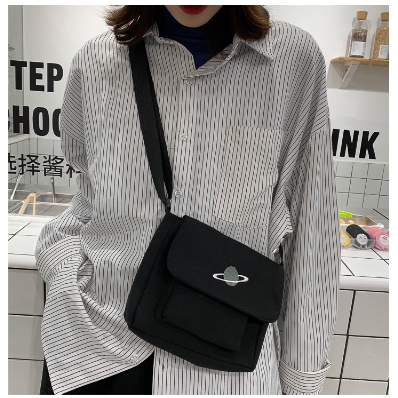 Túi Đeo Vai Vải Canvas Có Sức Chứa Lớn Họa Tiết Hành Tinh Phong Cách Harajuku Dành Cho Nữ Sinh
