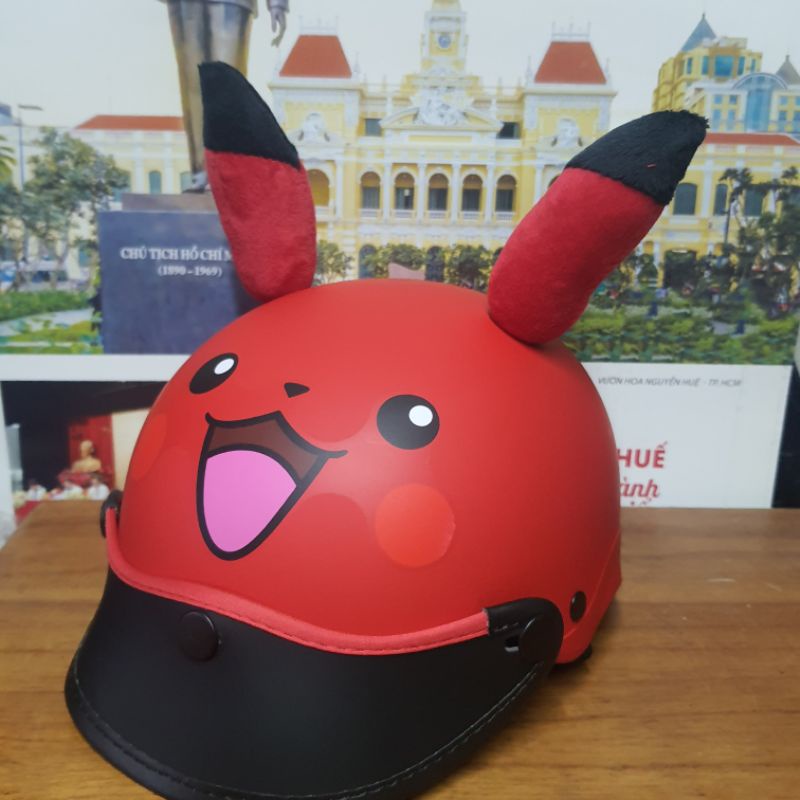 nón bảo hiểm hình picachu có tai siêu cute đáng yêu mũ bảo hiểm trẻ em cho bé từ 1 tuổi