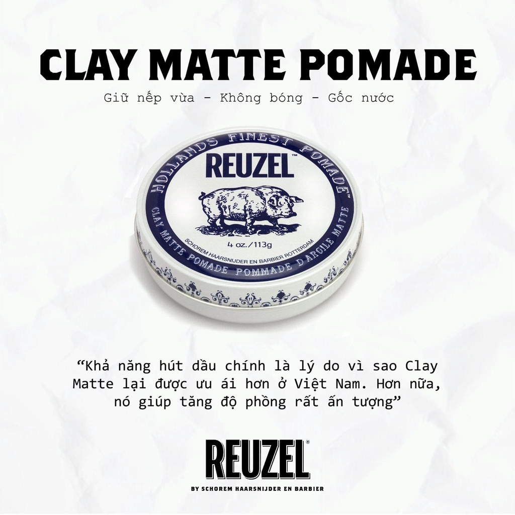 Sáp Vuốt Tóc Nam Reuzel Clay Matte Pomade 35/113g