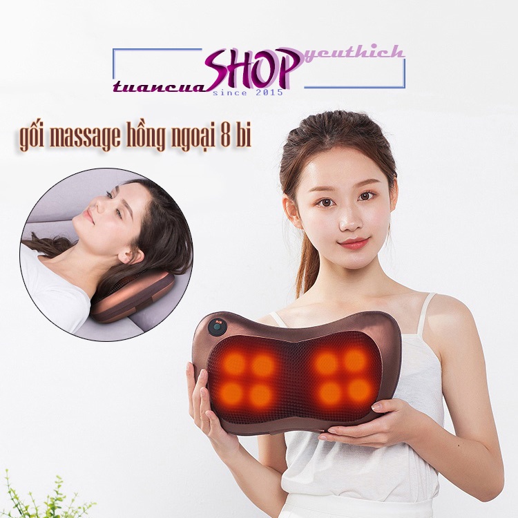 Gối Massage Hồng Ngoại 8 Bi 2 Chiều Cao Cấp - Máy, Gối Mát Xa Cổ Vai Gáy Chính Hãng Công Nghệ Nhật Bản, Bảo Hành 12tháng