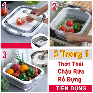 CHẬU GẤP GỌN KÈM THỚT, RỔ ĐỰNG ĐA NĂNG 3 IN 1 CAO CẤP TIỆN DỤNG hàng loại 1