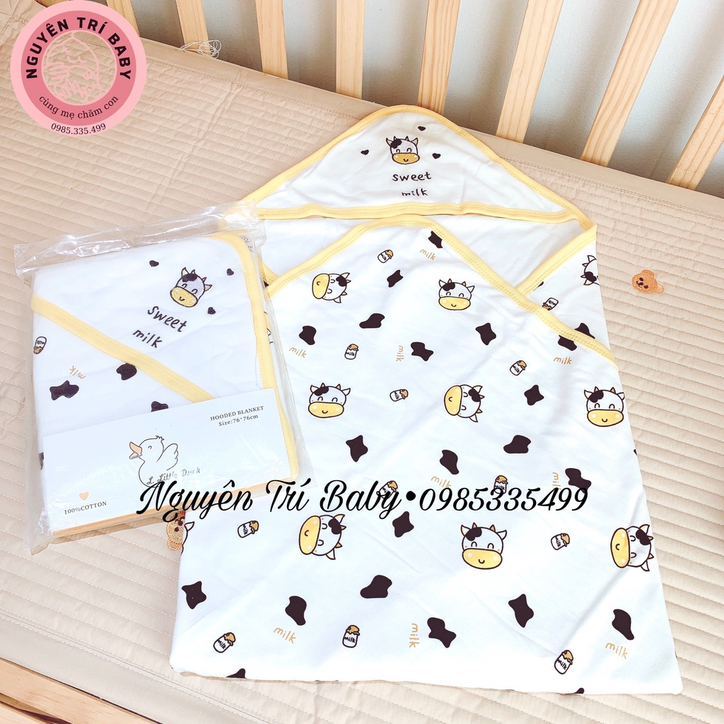 Chăn ủ cotton có mũ LITTLE DUCK cho bé