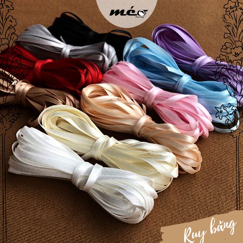 Lẻ 5 mét RUY BĂNG TRƠN nhiều màu, nhiều size làm nơ gói quà tặng, gói hoa, phụ kiện tóc, Handmade