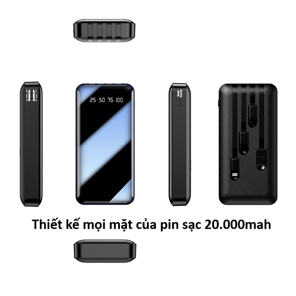 Sạc Dự Phòng 20000mAh cao cấp kèm dây nhỏ gọn giá rẻ sạc nhanh ChiChi PDP02