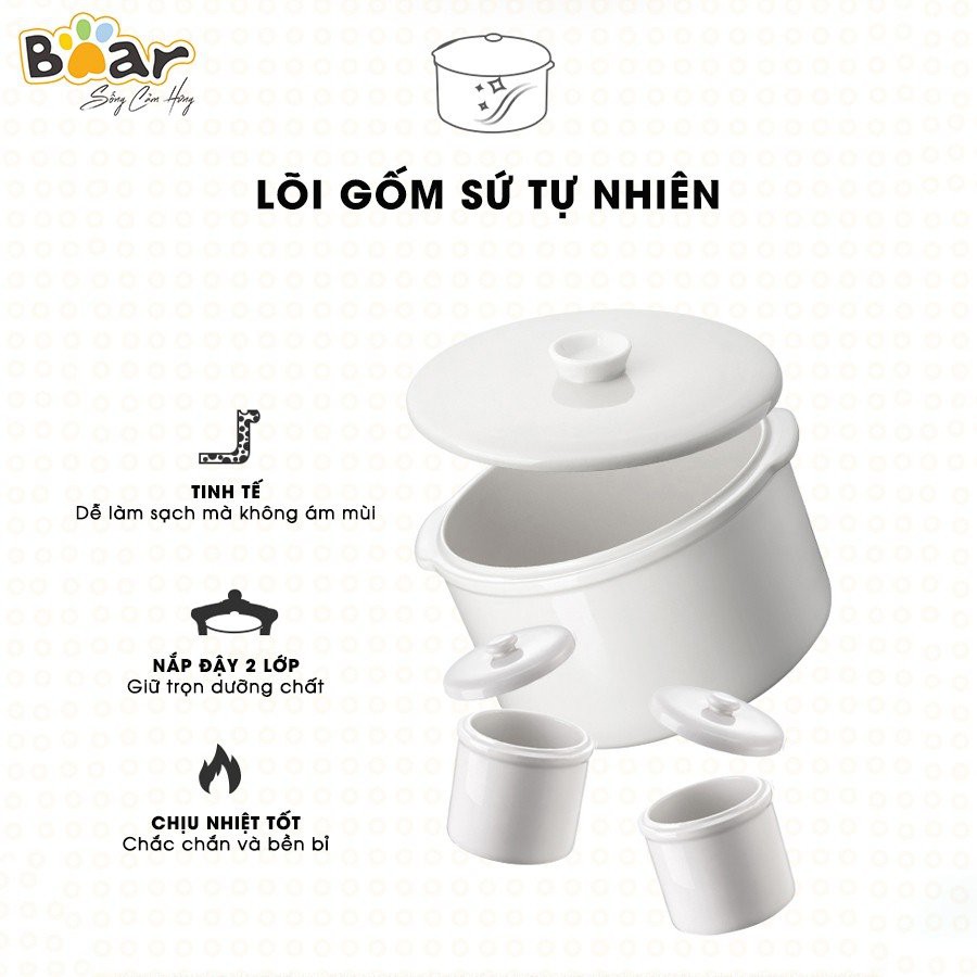 NỒI NẤU CHÁO, NINH, HẦM, HẤP CÁCH THỦY BEAR 1.6 LÍT - CÓ HƯỚNG DẪN TIẾNG VIỆT - BẢO HÀNH 12 THÁNG