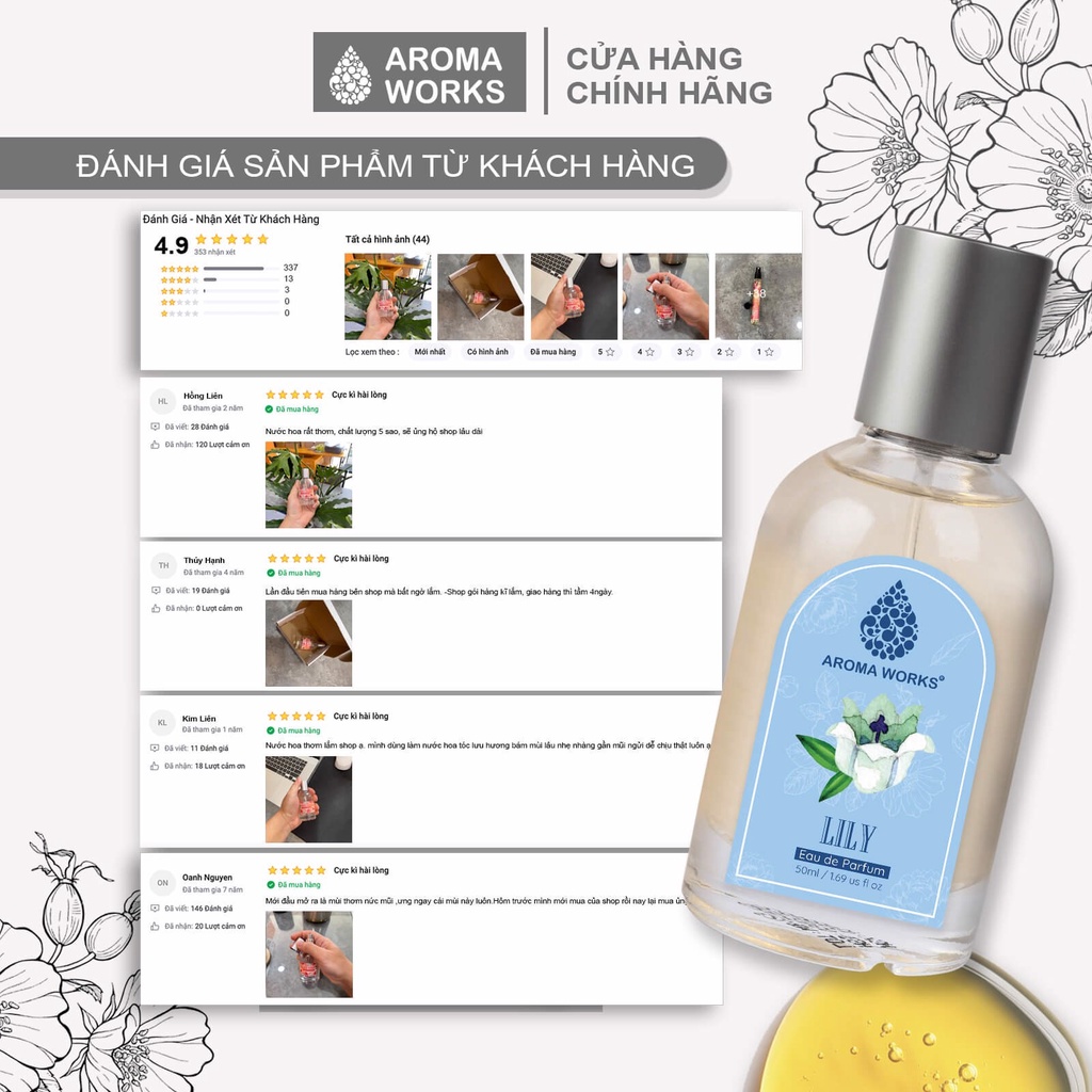 Nước hoa tinh dầu Aroma Works Lily Eau De Parfum lưu hương lâu