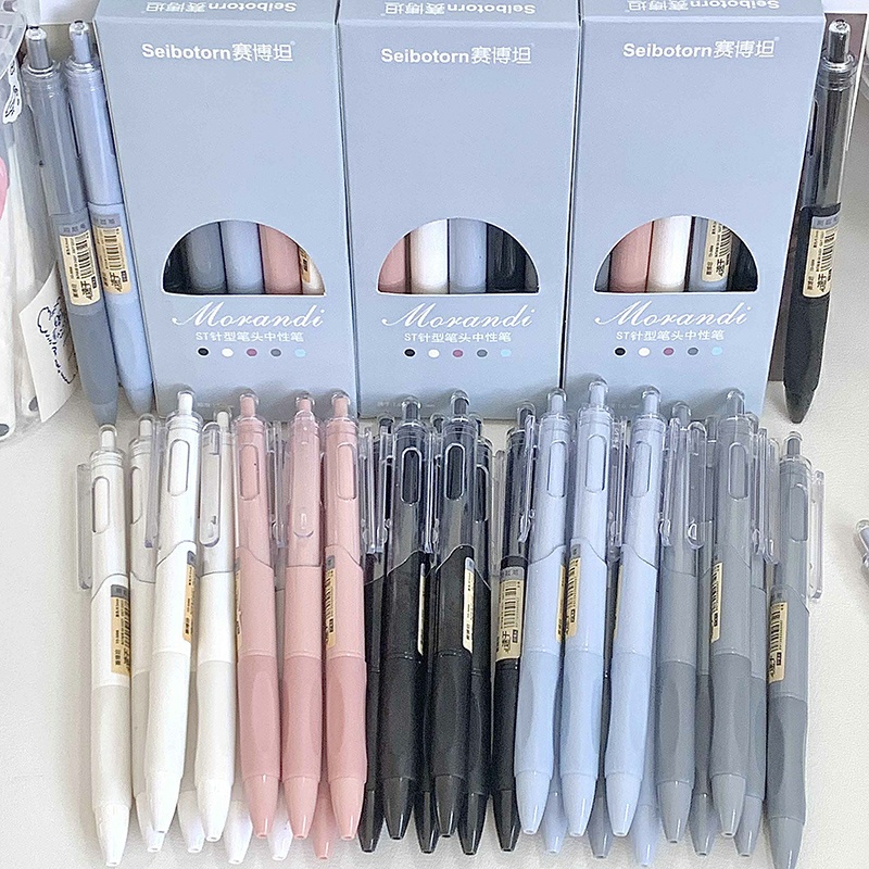 Bút Viết Mực Đen Ngòi 0.5mm Màu Morandi Basic Vỏ Nhựa Trong