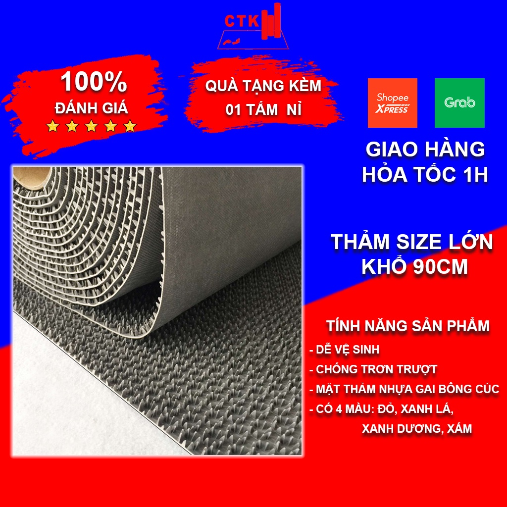 Thảm nhựa trải sàn chống trơn, thảm lót sàn nhà dạng cuộn gai bông cúc đủ màu 90cm x 50cm