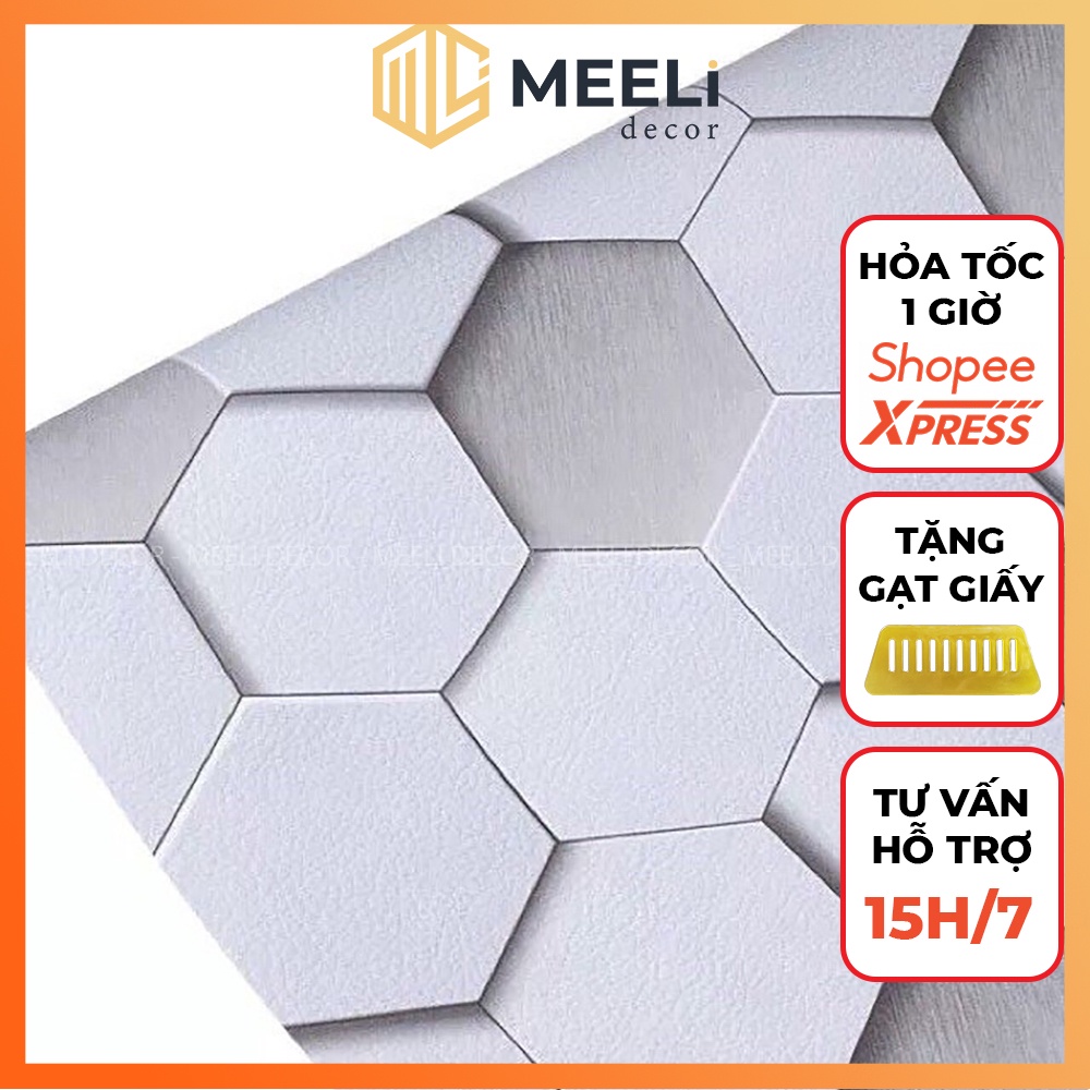 Giấy decal dán tường phòng ngủ Meeli Decor, hình lục giác sẵn keo dễ dán trang trí bàn học bàn làm việc 10m x 45cm, HN03