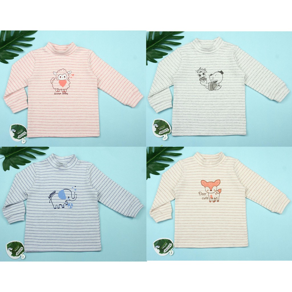 Judoby - áo cổ lọ kẻ 3p cotton nỉ dày dặn 9-36m ( JA 210 )