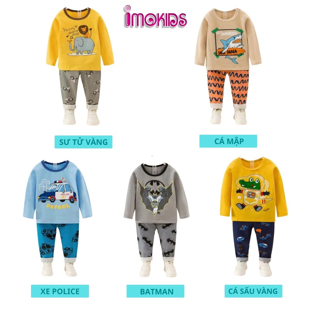 Đồ bộ dài tay bé trai xuất Hàn 24-35kg chất cotton Quảng Châu họa tiết nghộ nghĩnh hình siêu nhân, khủng long, ô tô