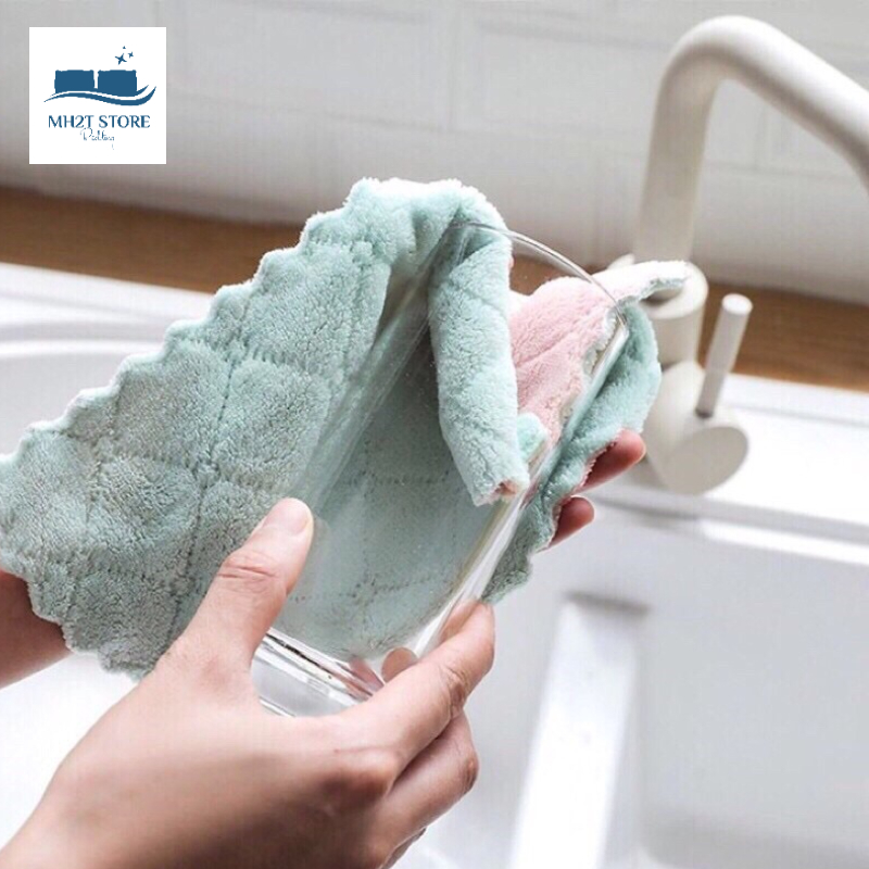 Khăn lau đa năng bếp, bát đĩa, cốc chén thấm nước chống dính dầu mỡ hai mặt SHOP MH2T STORE