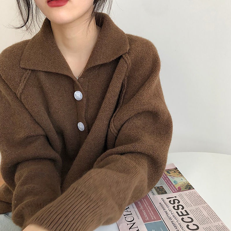 Áo khoác cardigan dệt kim đính nút phong cách Hàn Quốc retro cho nữ