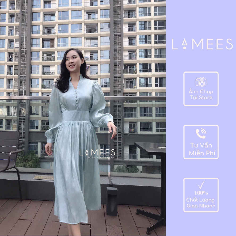 SERENITY DRESS - Váy cổ đứng chữ V xòe dài,organza ánh nhũ, váy tiệc, lễ tết - ẢNH CHỤP THẬT