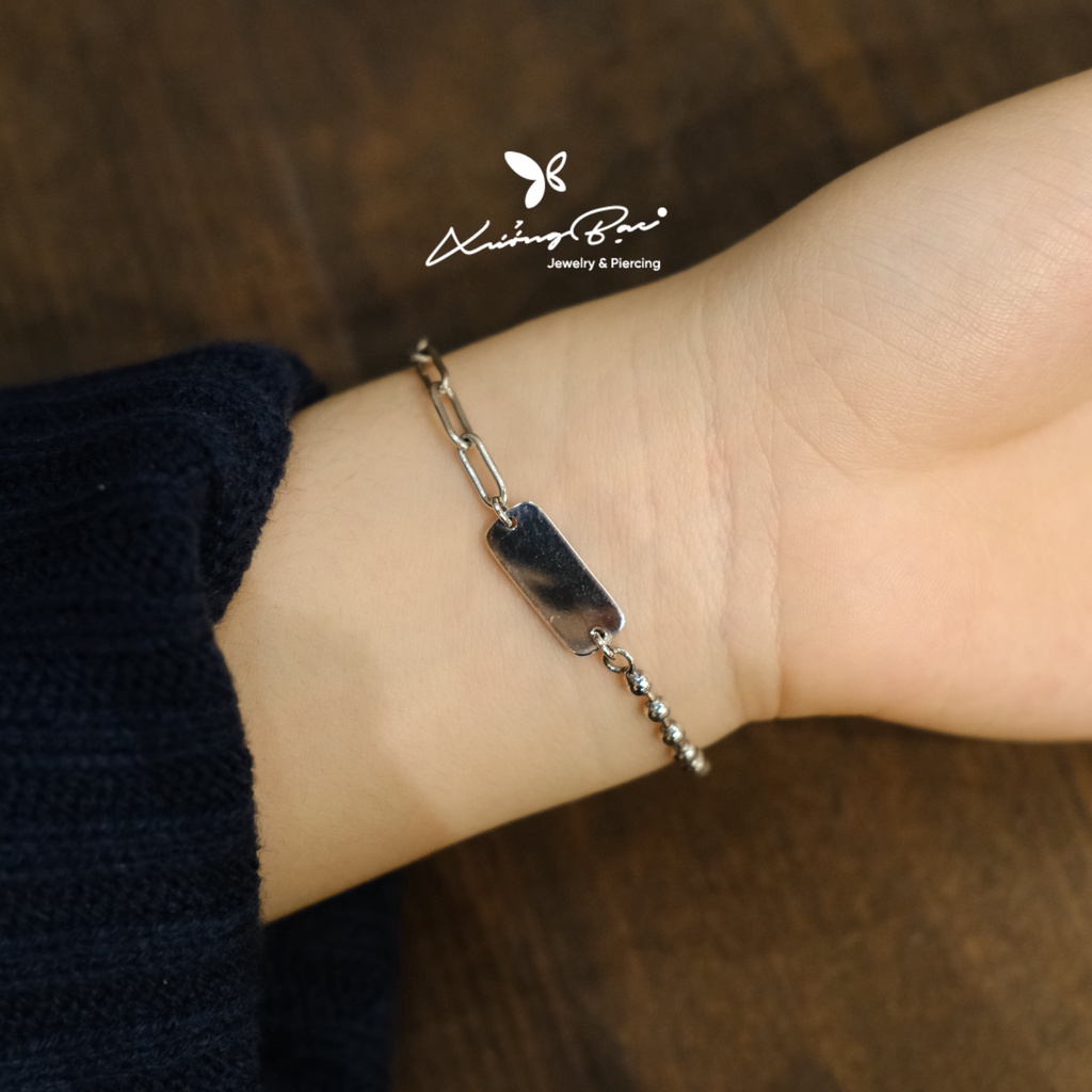 Lắc tay bạc nam nữ thiết kế sợi xích Xưởng Bạc, lắc tay unisex mặt tag dài, vòng tay đôi khắc LTBT430