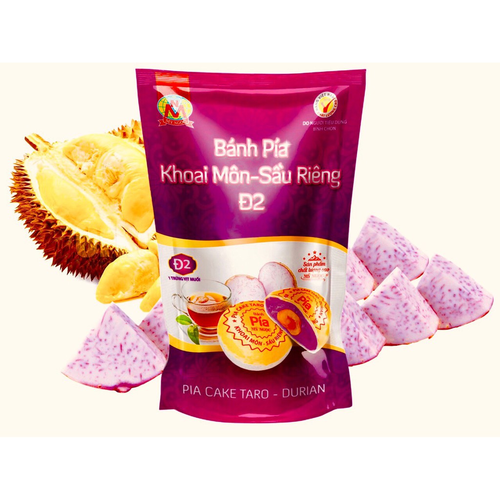 360g Bánh Pía Đ2 sầu riêng chín KHOAI MÔN, 1 Bánh có 1/2 TRỨNG MUỐI - Đ2 Pia Cakewith Natural Taro, fresh Durian