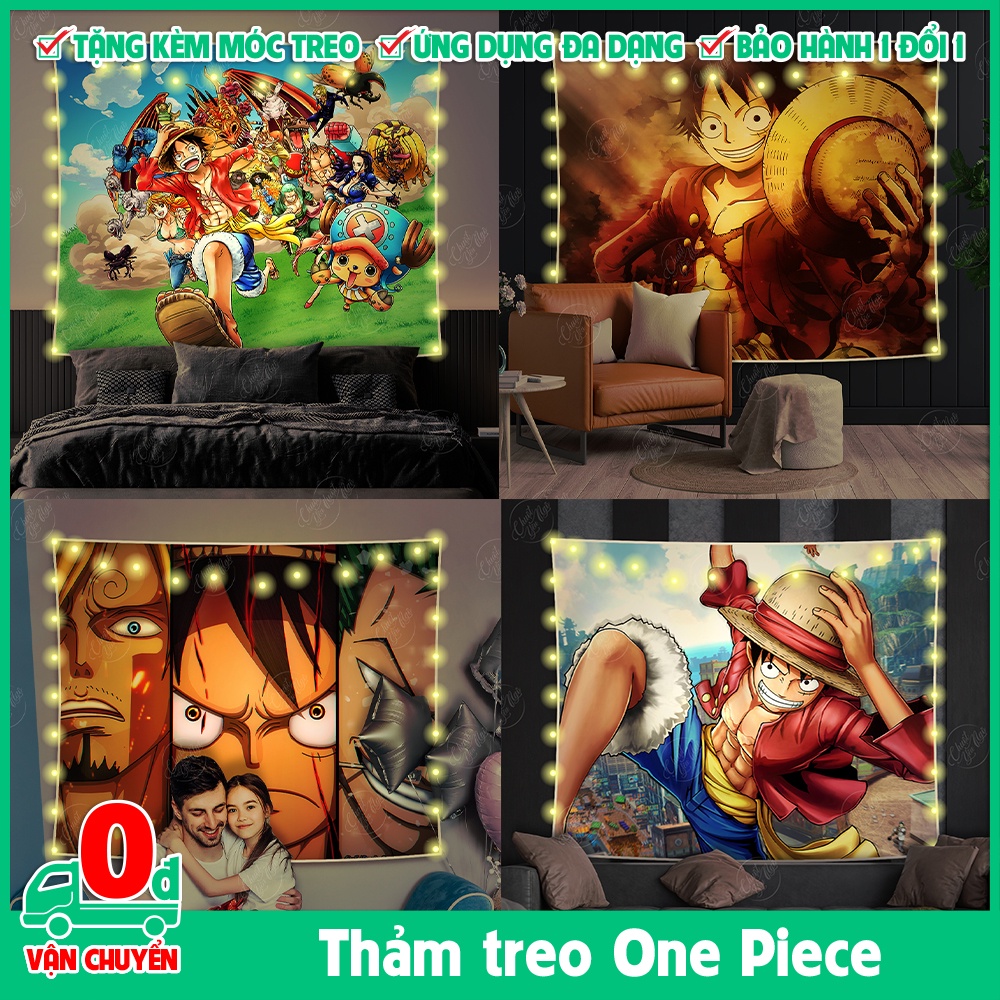 Thảm treo tường One Piece Monkey D. Luffy Đảo Hải Tặc Mũ Rơm kích thước 150cm x 125cm trang trí phòng ngủ chụp hình