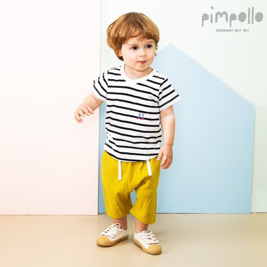 Áo phông cho bé cổ tim kẻ ngang Pimpollo. HA0501 (3 màu)