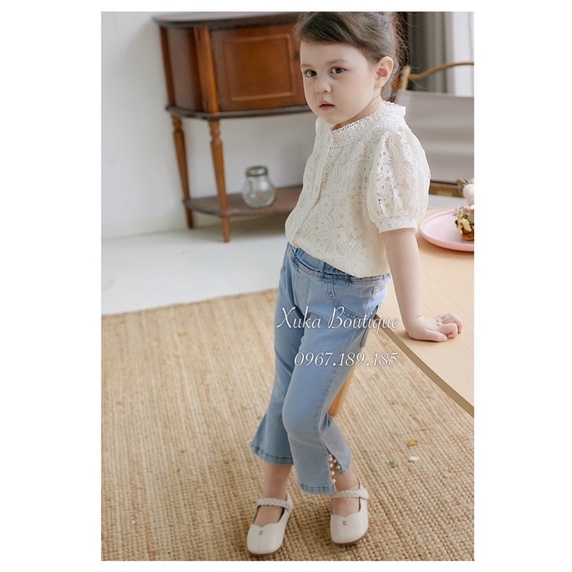 Quần Jeans Cao Cấp Bé Gái xẻ gấu đính đá [Ảnh Thật]