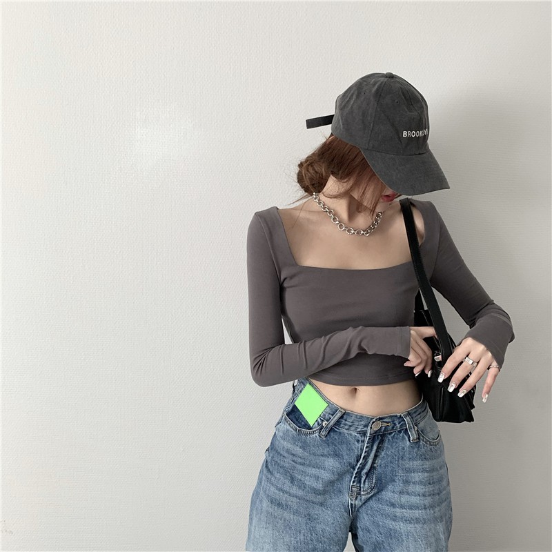 Áo Thun Nữ Tay Dài Ôm Dáng Phong Cách Retro Hàn Quốc