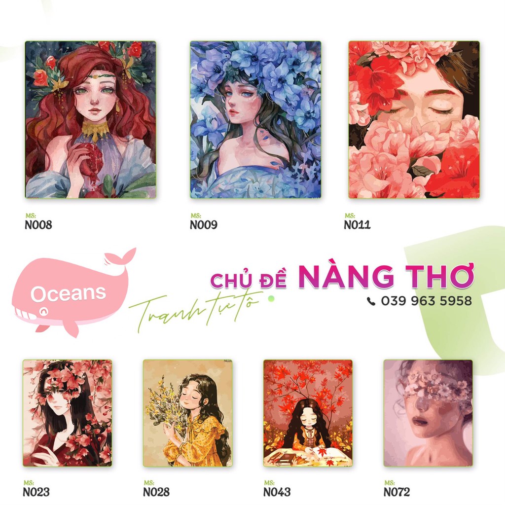 Tranh số hoá tự tô màu nàng thơ Oceans, tranh treo tường số hoá chủ đề người  N048, Oceans shop