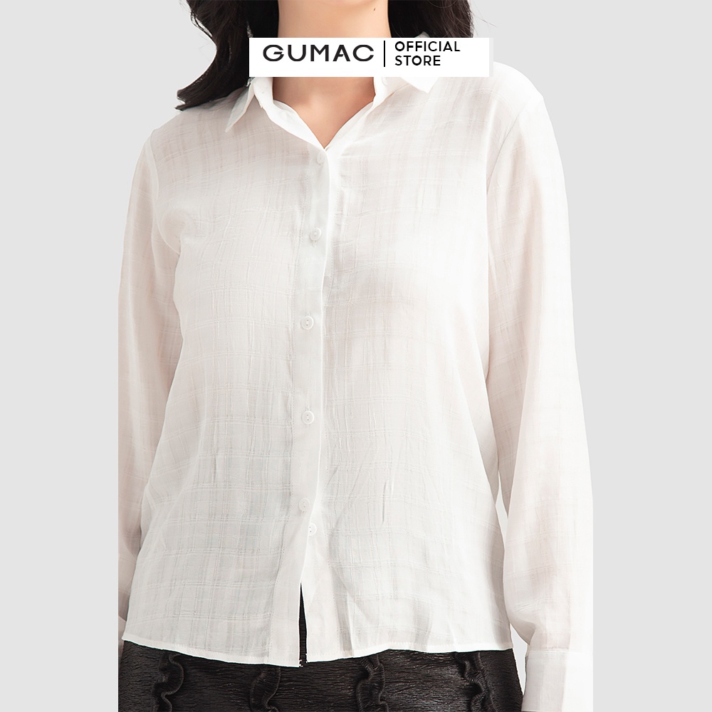 Áo sơ mi nữ caro cơ bản GUMAC màu đen thiết kế basic, thanh lịch AA12130 | BigBuy360 - bigbuy360.vn