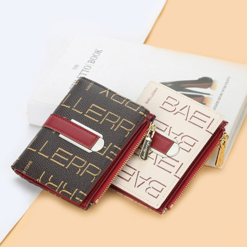 Youyo Ví Da Ngắn Mini Có Nhiều Ngăn Đựng Thẻ In Chữ Sành Điệu Có Khóa Kéo Dọc Cho Nữ