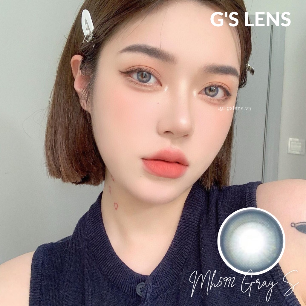 Lens Mắt Kính Áp Tròng Xám Xanh Siêu Hot Douyin Size S 14.2mm Có 0 Đến 6 Độ Cận Mh5992 Gray