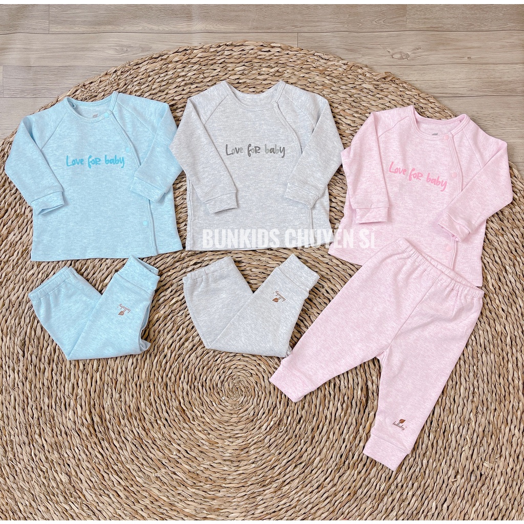 Bộ sơ sinh LULLABY cài chéo cài lệch vải cotton nỉ dày thu đông NH699P