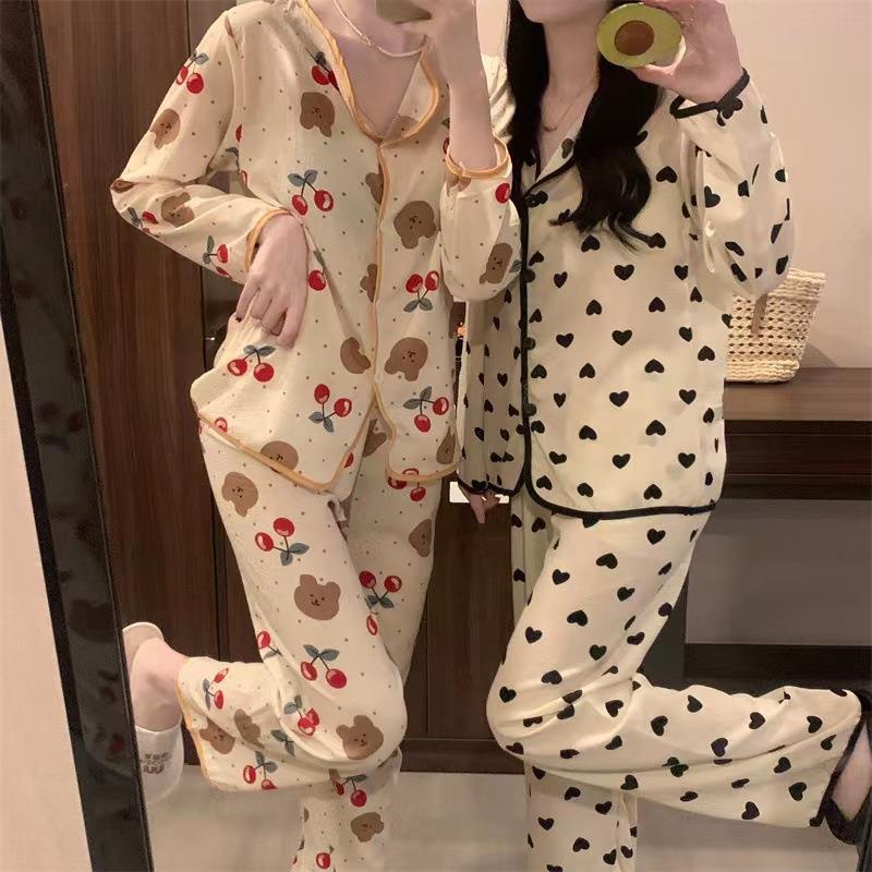 Bộ Đồ Ngủ Dài Tay Thiết Kế Mới Ngọt Ngào Thời Trang Theo Phong Cách Hàn Quốc La008
