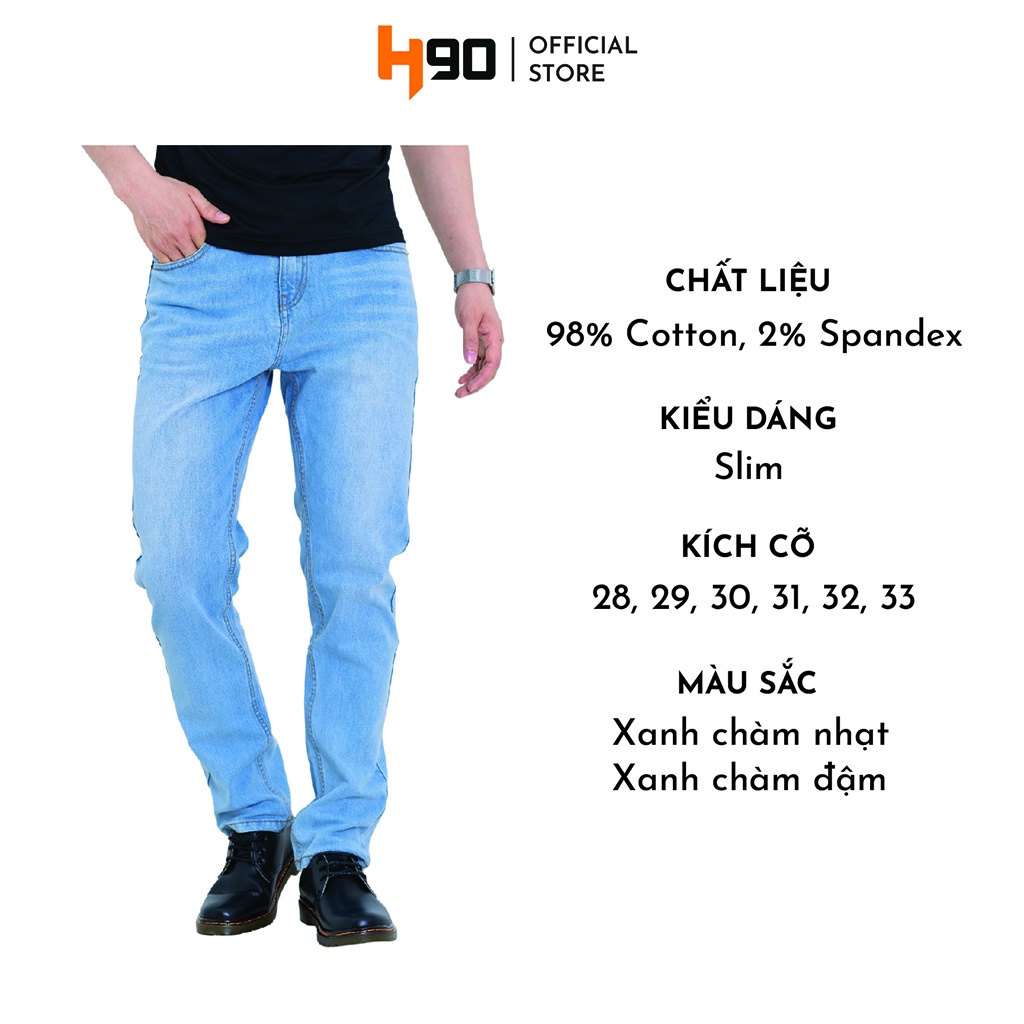 Quần Jean Nam Trơn Dáng Ôm Ống Côn H90 Chất Bò Co Giãn Trẻ Trung J067
