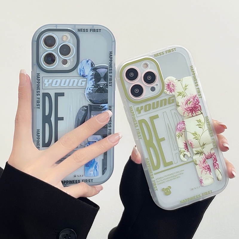 Ốp Điện Thoại Nén Khí In Hình Gấu Và Hoa Thời Trang Sành Điệu Cho iPhone 7 8 Plus X XS XR 11 12 13 Pro Max