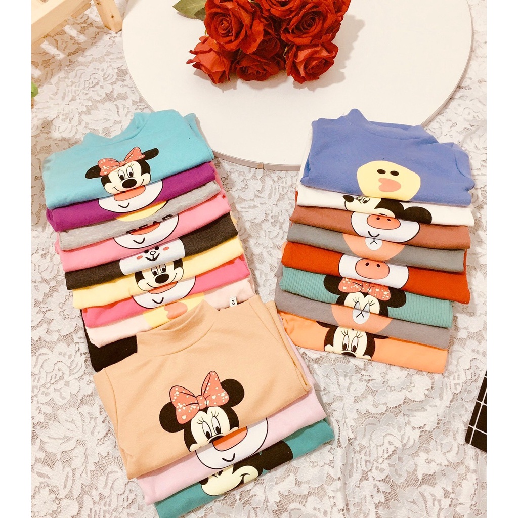 Áo cotton len tăm cổ 3 phân cho bé trai bé gái 7-18kg