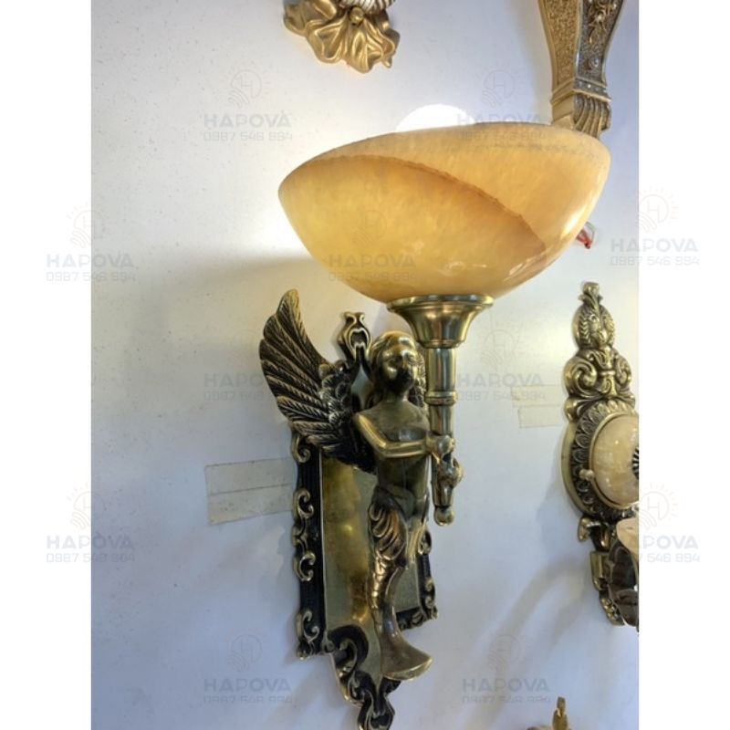 Đèn tường nến bằng đồng thiên sứ trang trí HAPOVA UDAN 8861  Kèm bóng Nến Râu