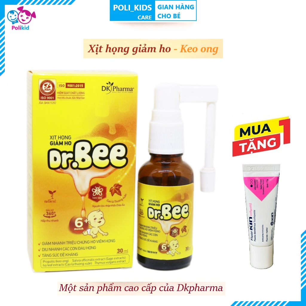 Polikid | Xịt họng Keo Ong - Dr. Bee ® - Dịu ho, sát khuẩn hầu họng (Dkpharma)