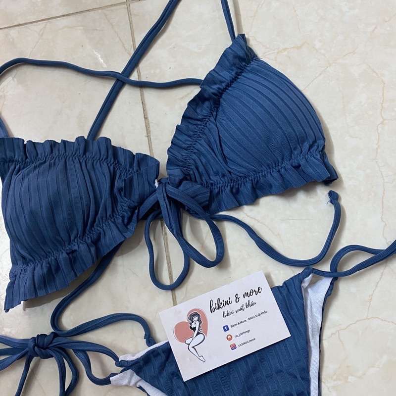[BKN1487] &lt;ÂU&gt; SET BIKINI VẢI GÂN NƠ NGỰC HỒNG/XANH/ĐỎ QUẦN THONG/LỌT KHE